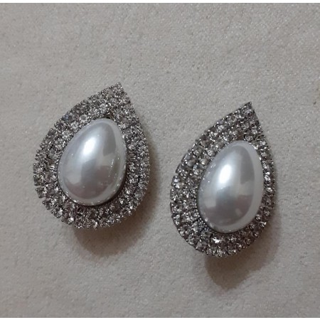 brincos Mola com brilhantes e perola de agua doce